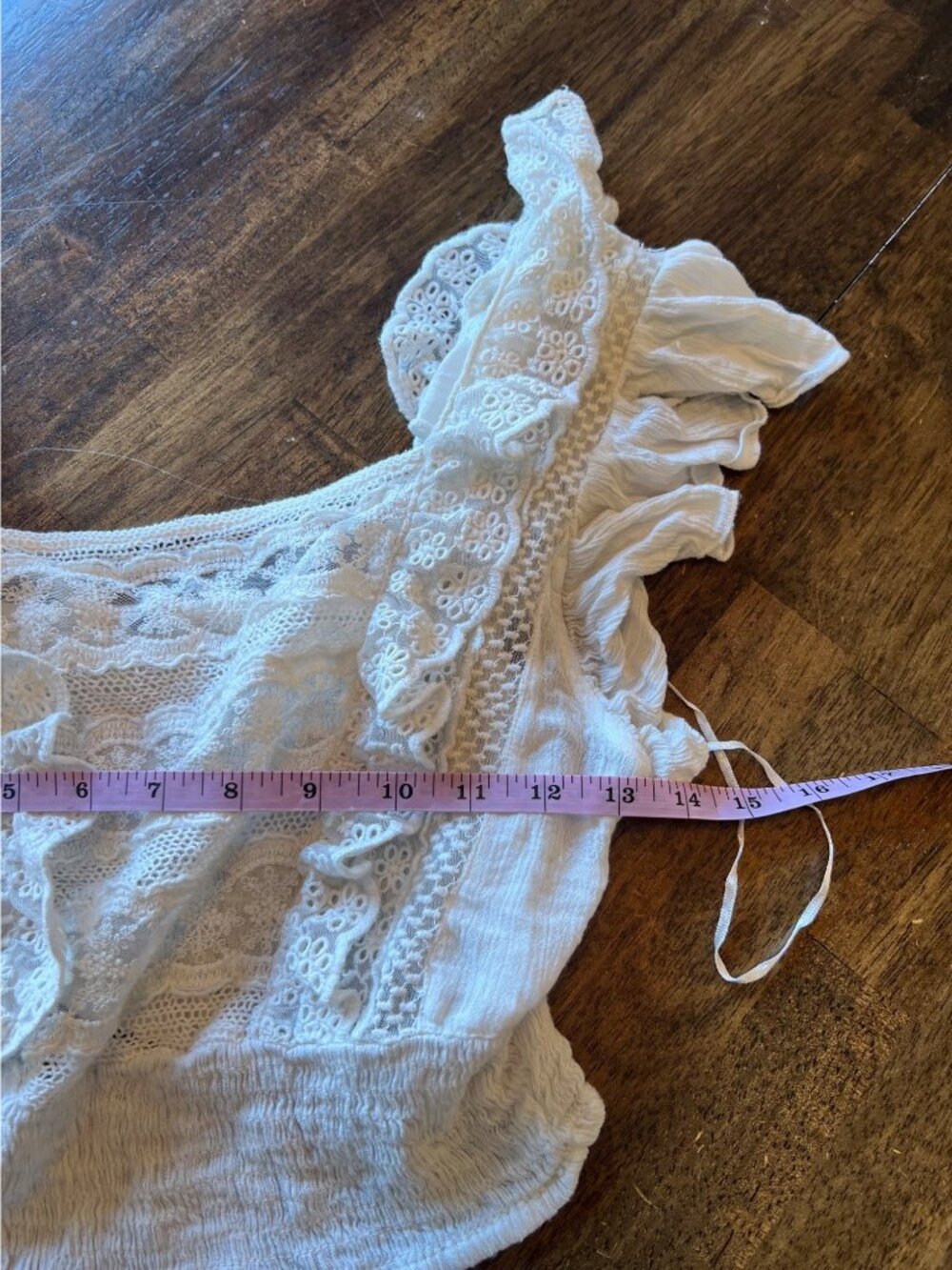 Free People Bridget Crop Top Flutter Ruffle Cropped Bohemian Lace Shirt Small - Picture 10 of 11